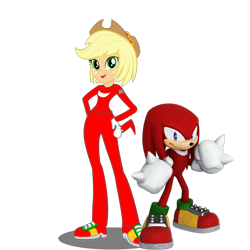 Size: 2048x2048 | Tagged: safe, artist:kalel156, applejack, echidna, human, equestria girls, g4, applejack's hat, clothes, cosplay, costume, cowboy hat, female, hat, knuckles the echidna, male, simple background, sonic the hedgehog (series), transparent background