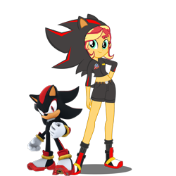 Size: 2048x2048 | Tagged: safe, artist:kalel156, sunset shimmer, hedgehog, human, equestria girls, g4, belly, belly button, clothes, cosplay, costume, cute, female, male, midriff, shadow the hedgehog, shimmerbetes, simple background, sonic the hedgehog (series), transparent background