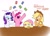 Size: 1024x742 | Tagged: safe, artist:doodlesinky, part of a set, applejack, fluttershy, pinkie pie, rarity, earth pony, pegasus, pony, unicorn, g4, angry, card game, cheering, ears back, horn, scared, speech bubble, text, uno