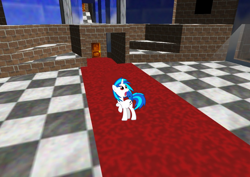 Size: 1314x931 | Tagged: safe, artist:ninjamissendk, editor:someguywithhands132, dj pon-3, vinyl scratch, pony, unicorn, g4, 1000 years in photoshop, b3313, bricks, carpet, checkered floor, door, doorknob, female, game, horn, interior, light, mare, numbers, pillar, red carpet, red eyes, shocked, shocked expression, solo, super mario, super mario 64, video game, video game crossover