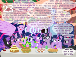 Size: 1440x1080 | Tagged: safe, alternate version, artist:bronybyexception, sci-twi, twilight sparkle, alicorn, changeling, deer, reindeer, g4, advent calendar, alternate hairstyle, burger, cake, christmas, doctor who, food, future twilight, hay burger, holiday, older, older twilight, older twilight sparkle (alicorn), parent:twilight sparkle, pie, potion, princess twilight 2.0, race swap, self paradox, self ponidox, soda, tardis, twilight sparkle (alicorn)