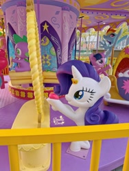 Size: 4284x5712 | Tagged: safe, fluttershy, pinkie pie, rainbow dash, rarity, spike, twilight sparkle, alicorn, dragon, pony, g4, official, carousel, carriage, irl, mirror, outdoors, photo, stained glass, statue, twilight sparkle (alicorn), waving