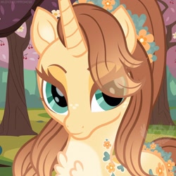 Size: 1740x1740 | Tagged: safe, artist:lovinglypromise, oc, oc:marigold flair, pony, unicorn, female, horn, mare, solo