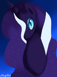 Size: 1024x1366 | Tagged: safe, artist:asinglepetal, nightmare rarity, pony, unicorn, g4, ethereal mane, eyeshadow, female, gradient background, horn, makeup, mare, nightmarified, solo, starry mane, tumblr:a rarity of a nightmare, tumblr:ask nightmare rarity, white stripes