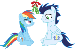 Size: 1280x884 | Tagged: safe, artist:soarindasher10, rainbow dash, soarin', pegasus, pony, g4, female, male, mare, mistletoe, ship:soarindash, shipping, simple background, stallion, straight, transparent background