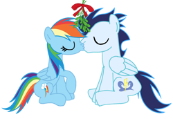 Size: 750x517 | Tagged: safe, artist:soarindasher10, rainbow dash, soarin', pegasus, pony, g4, female, kiss on the lips, kissing, male, mare, mistletoe, ship:soarindash, shipping, simple background, stallion, straight, transparent background