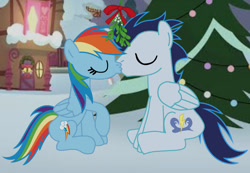 Size: 1280x884 | Tagged: safe, artist:soarindasher10, rainbow dash, soarin', pegasus, pony, g4, christmas, christmas tree, female, holiday, kiss on the lips, kissing, male, mare, mistletoe, ship:soarindash, shipping, stallion, straight, tree