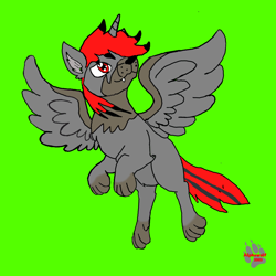 Size: 2048x2048 | Tagged: safe, artist:alphawolf2003, oc, oc:lycan(alphawolf2003), wolf, creature, furry, horn, pony-wolf-hybrid, red eyes, single, wings