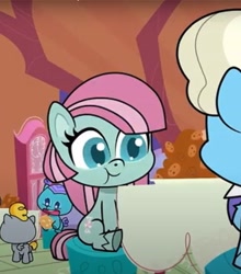 Size: 935x1062 | Tagged: safe, screencap, cut scene, minty (g4), earth pony, pony, death of a sales-pony, g4, g4.5, my little pony: pony life, cookie, cropped, food, indoors