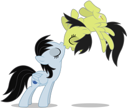 Size: 6983x5921 | Tagged: safe, artist:creedyboy124, oc, oc only, oc:chloe park, oc:sadie park, pegasus, pony, base used, eyes closed, female, flying, kissing, lesbian, mare, pegasus oc, simple background, spread wings, transparent background, upside down, wings