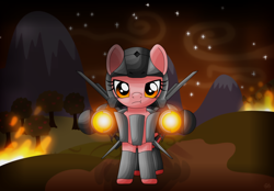 Size: 4092x2840 | Tagged: safe, pony, blaster, helmet, night, orange eyes, pink pony, ponyville, random pony, skibidi toilet