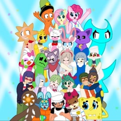 Size: 540x540 | Tagged: safe, artist:alinalioness, fluttershy, pinkie pie, human, squirrel, equestria girls, g4, crossover, sandy cheeks, spongebob squarepants, spongebob squarepants (character), tumblr, wander (wander over yonder), wander over yonder