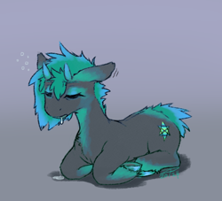 Size: 660x600 | Tagged: safe, artist:zephyrsplume, oc, oc only, oc:mystic manifold, bicorn, colored hooves, drool, eyes closed, gradient background, hooves, horn, horns, lying down, multiple horns, ponyloaf, prone, sleeping, sleepy, solo