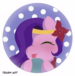 Size: 2028x2048 | Tagged: safe, artist:eltrash_art6, pipp petals, pegasus, pony, g5, adorapipp, blushing, chocolate, christmas, clothes, cute, eyes closed, female, flower, flower in hair, food, holiday, hot chocolate, icon, mare, mug, scarf, snow, solo