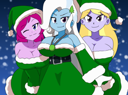 Size: 2144x1599 | Tagged: safe, artist:aokushan, edit, fuchsia blush, lavender lace, trixie, equestria girls, g4, christmas, holiday, trixie and the illusions