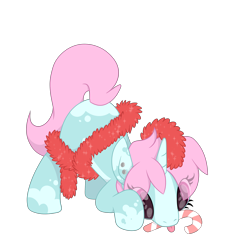 Size: 2800x3000 | Tagged: safe, artist:ponkus, oc, oc:scoops, unicorn, candy, candy cane, cute, female, food, horn, mare, solo, tinsel