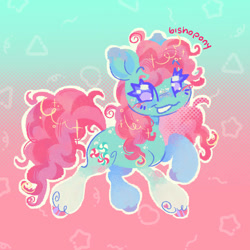 Size: 894x894 | Tagged: safe, artist:bishopony, minty, earth pony, pony, g3, abstract background, blush scribble, blushing, eyebrows, eyebrows visible through hair, female, gradient legs, grin, halftone, looking at you, mare, no sclera, signature, smiling, smiling at you, solo, unshorn fetlocks