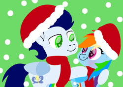 Size: 2456x1740 | Tagged: safe, artist:mlplary6, rainbow dash, soarin', pegasus, g4, christmas, female, holiday, male, ship:soarindash, shipping, snow, straight