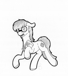 Size: 2044x2280 | Tagged: safe, artist:parallel black, part of a set, oc, oc:eyeshine, earth pony, checklist, commission, galloping, glasses, male, panic, simple background, solo, stallion, tardy, traditional art, white background