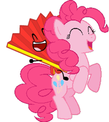 Size: 234x261 | Tagged: artist needed, safe, pinkie pie, earth pony, pony, g4, bipedal, crossover, cute, diapinkes, duo, duo male and female, eyes closed, fan (inanimate insanity), female, inanimate insanity, male, mare, open mouth, open smile, pink body, pink coat, pink fur, pink hair, pink mane, pink pony, pink tail, poofy hair, poofy mane, poofy tail, riding, riding a pony, simple background, smiling, tail, transparent background, vector