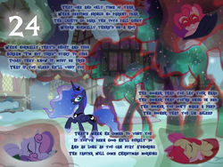 Size: 1440x1080 | Tagged: safe, artist:bronybyexception, apple bloom, pinkie pie, princess luna, sweetie belle, tantabus, g4, advent calendar, christmas, christmas eve, holiday, poem, sleep mask, sleeping, vector used