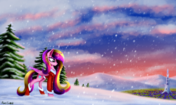 Size: 5000x3000 | Tagged: safe, artist:pony-stark, princess cadance, alicorn, pony, g4, christmas, clothed ponies, holiday, snow, solo