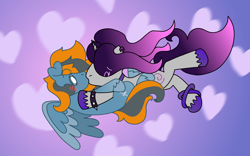 Size: 8000x5000 | Tagged: safe, artist:municorn, oc, oc only, oc:skittle, oc:wispy nebula, pegasus, pony, unicorn, cute, horn, kissing, ocbetes, pegasus oc, shipping, tiny, tiny ponies, unicorn oc