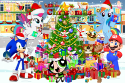 Size: 3000x2000 | Tagged: safe, artist:creedyboy124, artist:spier17, artist:user15432, rainbow dash, zipp storm, angel, deer, fairy, human, pegasus, pony, reindeer, g4, g5, angelic wings, ball, basket, bell, buttercup (powerpuff girls), candle, candy, candy cane, christmas, christmas 2024, christmas cookies, christmas decoration, christmas fairy, christmas lights, christmas ornament, christmas outfit, christmas ponies, christmas presents, christmas stocking, christmas tree, christmas wreath, clothes, cookie, costume, crossover, decoration, doll, ear piercing, earring, fairies, fairies are magic, fairy wings, food, g5 to g4, generation leap, hat, holiday, jewelry, looking at you, magic, magic aura, mario, merry christmas, merry christmas 2024, nutcracker, open mouth, open smile, ornament, ornaments, piercing, plushie, ponyville, present, santa claus, santa costume, santa hat, santa sack, smiling, snow, snow globe, snowflake, sonic the hedgehog, sonic the hedgehog (series), staff, sugar plum fairy, sugarplum fairy, super mario, super mario bros., teddy bear, the powerpuff girls, toy, tree, wings, winter, wreath