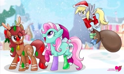 Size: 2048x1232 | Tagged: safe, artist:czscribbles, derpy hooves, minty, deer, pegasus, pony, reindeer, g3, g4