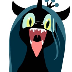 Size: 1024x1024 | Tagged: safe, ai content, ai reference, artist:jasmindreasond, queen chrysalis, g4, ai interpretation, cute, female, looking at you, mawshot, open mouth, simple background, vector, white background