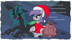 Size: 1920x1080 | Tagged: safe, artist:klondike, maud pie, queen chrysalis, g4, christmas, coal, holiday, poem, text