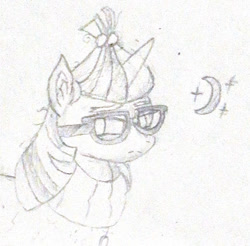 Size: 470x463 | Tagged: safe, artist:ponerr, moondancer, unicorn, g4, ear fluff, glasses, horn, monochrome, sketch