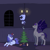 Size: 1159x1166 | Tagged: safe, artist:paskanaakka, derpibooru exclusive, oc, oc only, oc:dartwing, oc:dusklight dewdrop, oc:midnight dew, bat pony, unicorn, alternate timeline, christmas, christmas tree, female, filly, foal, hanging, hanging by tail, hanging upside down, holiday, horn, male, mare, nightmare takeover timeline, parents and child, present, stallion, tree, unshorn fetlocks, upside down