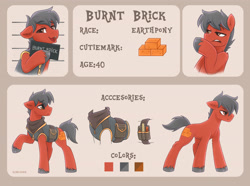 Size: 3500x2600 | Tagged: safe, artist:scheadar, oc, oc only, oc:burnt brick, earth pony, pony, fanfic:the eternity project, g4, clothes, commission, commissioner:santander, fanfic art, mugshot, reference sheet, solo