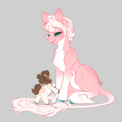 Size: 2500x2500 | Tagged: safe, artist:bananasplitedy, oc, oc only, oc:bananasplitedy, pony, unicorn, baby, butt freckles, chest fluff, clothes, female, filly, foal, freckles, horn, leonine tail, looking at each other, looking at someone, scarf, sketch, striped scarf, tail, unicorn oc, unshorn fetlocks