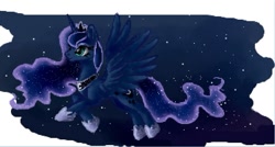 Size: 701x377 | Tagged: safe, artist:brymcha, princess luna, alicorn, pony, g4, digital art, female, flying, mare, night, pixel art, smiling, solo