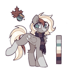 Size: 475x533 | Tagged: safe, artist:flixanoa, oc, oc only, oc:maple bee, pegasus, pony, clothes, coat markings, colored wings, female, mare, markings, multicolored hair, multicolored mane, multicolored wings, reference sheet, scarf, socks (coat markings), solo, wings