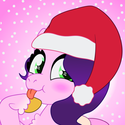 Size: 1350x1350 | Tagged: safe, artist:prixy05, pipp petals, pegasus, pony, g5, adorapipp, christmas, cute, female, hat, holiday, mare, profile, santa hat, silly, silly pony, solo, tongue out