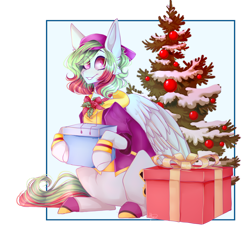 Size: 934x856 | Tagged: artist needed, safe, oc, oc:precised note, pegasus, baseball cap, big ears, cap, christmas, christmas tree, clothes, cosplay, costume, cute, female, grin, hat, holiday, holly, hoodie, king of fighters, lucky glauber, ornament, present, ribbon, shoes, simple background, sitting, smiling, snow, sweatband, tail, transparent background, tree, two toned mane, two toned tail, watermark, wristband