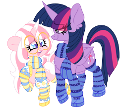 Size: 2283x2000 | Tagged: safe, artist:ladylullabystar, twilight sparkle, oc, oc:lady lullaby star, alicorn, pony, unicorn, g4, clothes, eye clipping through hair, female, glasses, horn, mare, scarf, simple background, socks, transparent background, twilight sparkle (alicorn)