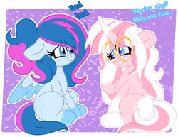 Size: 2596x2000 | Tagged: safe, artist:ladylullabystar, oc, oc only, oc:lady lullaby star, pegasus, pony, unicorn, colored wings, female, glasses, horn, mare, two toned wings, wings