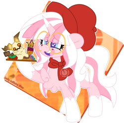 Size: 2346x2340 | Tagged: safe, artist:ladylullabystar, oc, oc:lady lullaby star, pony, unicorn, female, food, hat, horn, mare, solo