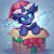 Size: 3000x3000 | Tagged: safe, artist:chaosangeldesu, oc, oc only, oc:trill, changeling, box, changeling in a box, changeling oc, choker, christmas, christmas changeling, commission, hat, holiday, horn, horn ring, looking at you, ring, santa hat, smiling, smiling at you, snow, solo, spread wings, wings, ych result