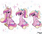 Size: 2048x1638 | Tagged: safe, artist:petaltwinkle, princess cadance, alicorn, pegasus, pony, g4, adversarial noise, age progression, blushing, bow, colored wings, crown, cute, cutedance, digital art, ears back, evolution, eyelashes, female, folded wings, full body, glazed, gradient wings, growing up, hair bow, heart, heart eyes, hoof shoes, horn, jewelry, lidded eyes, long horn, mare, multicolored hair, multicolored mane, multicolored tail, older, pegasus cadance, peytral, pink body, pink fur, princess shoes, regalia, signature, simple background, sitting, smiling, sparkles, tail, teen princess cadance, white background, wingding eyes, wings, younger