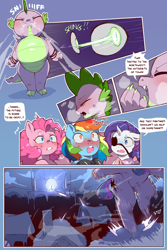 Size: 960x1440 | Tagged: safe, artist:cold-blooded-twilight, pinkie pie, rainbow dash, rarity, spike, sweetie belle, twilight sparkle, cold blooded twilight, comic:cold storm, g4, alternate design, blushing, claws, clothes, comic, dialogue, eyepatch, fangs, inhale, leggings, sniffing, speech bubble