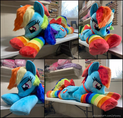 Size: 4212x4045 | Tagged: safe, artist:qtpony, rainbow dash, pony, g4, absurd resolution, bow, clothes, hair bow, irl, photo, plushie, socks, solo, striped socks, tail, tail bow