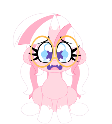 Size: 2000x2222 | Tagged: safe, artist:ladylullabystar, oc, oc:lady lullaby star, pony, unicorn, chibi, fangs, female, floppy ears, glasses, horn, mare, simple background, solo, transparent background