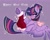 Size: 2500x2000 | Tagged: safe, artist:shelti, twilight sparkle, alicorn, pony, g4, alternate hairstyle, bedroom eyes, blushing, butt, choker, christmas, clothes, female, frog (hoof), happy new year, holiday, lying down, mare, new year, on back, plot, purple background, simple background, socks, solo, stockings, thigh highs, twilight sparkle (alicorn), underhoof