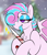 Size: 2814x3273 | Tagged: safe, artist:allicoot, oc, oc only, oc:sweetie swirl, bat pony, bat pony oc, blue tongue, blurry background, candy, candy cane, chest fluff, eyelashes, eyeshadow, femboy, food, hair over one eye, hearth's warming, makeup, male, multicolored hair, smiling, solo, sparkles, threatening, tongue out