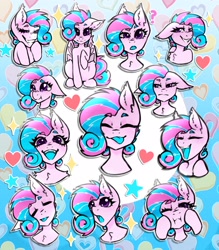 Size: 2408x2752 | Tagged: artist needed, safe, oc, oc only, oc:sweetie swirl, bat pony, amazed, bat pony oc, blue tongue, candy, confused, eyelashes, femboy, food, grin, hair over one eye, looking at you, male, multicolored hair, question mark, sad, simple background, sitting, smiling, smiling at you, smug, sticker set, surprised, teary eyes, tongue out